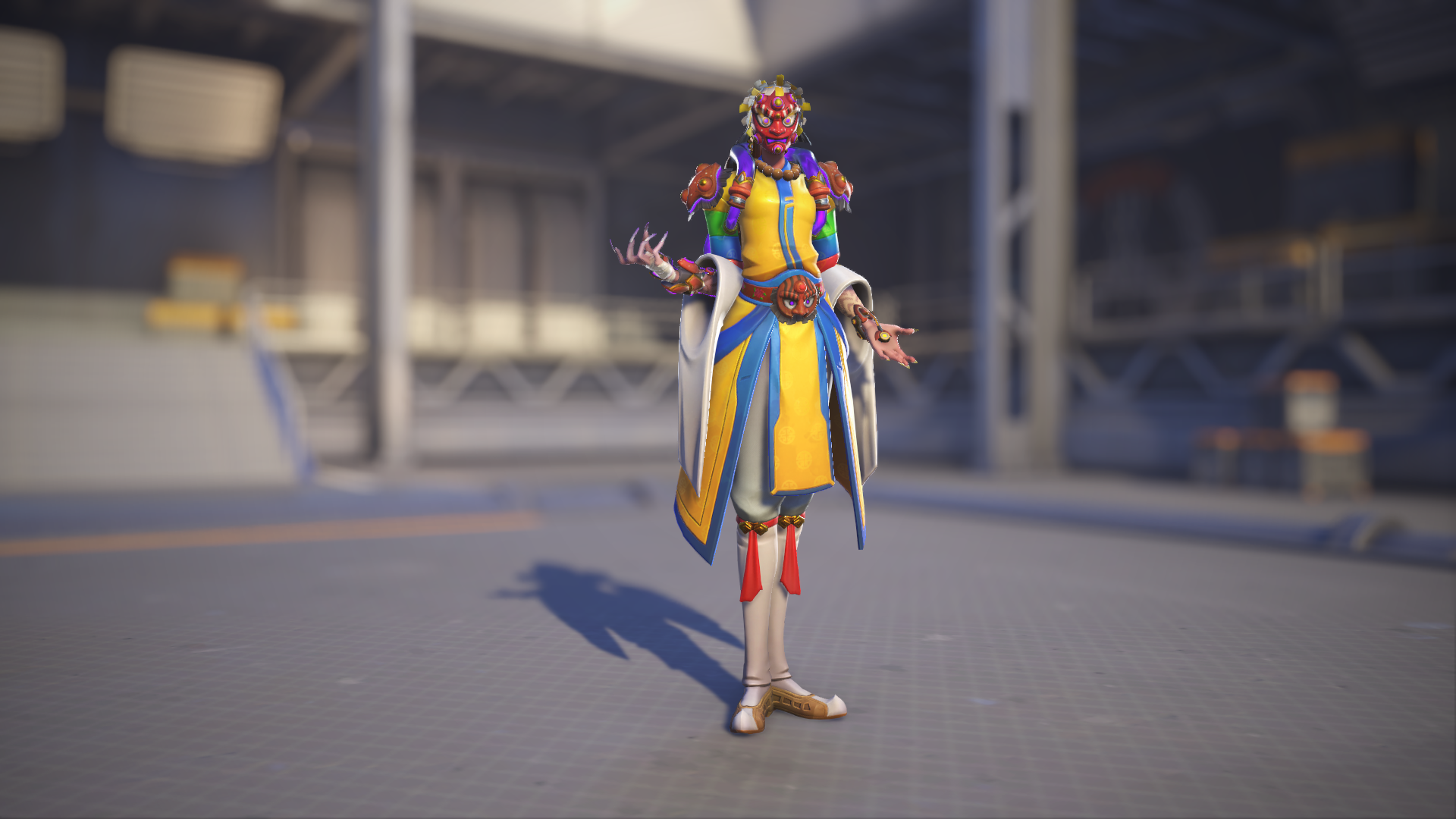 Moira models her Mask Dancer skin in Overwatch 2.