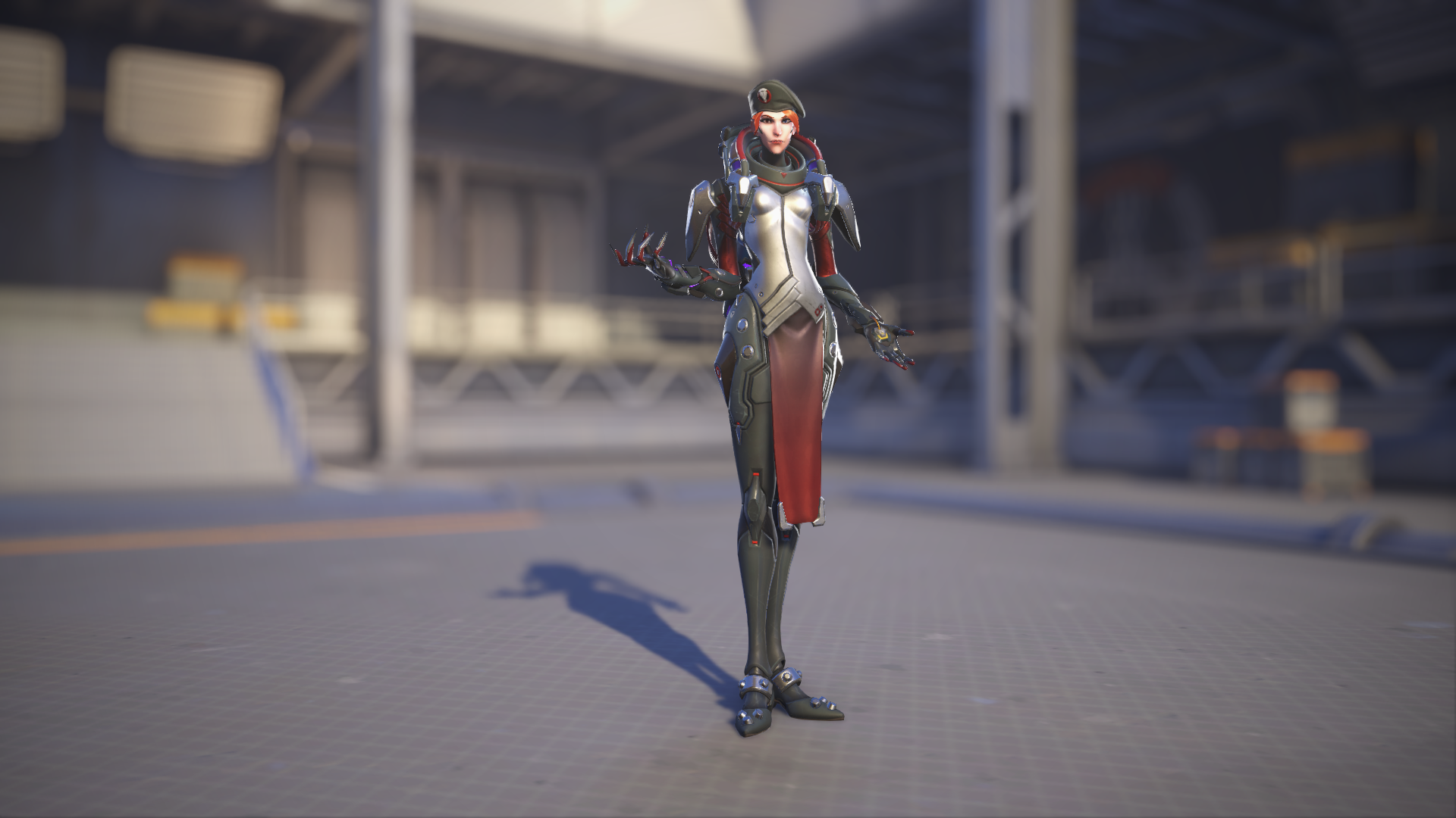 Moira models her Blackwatch skin in Overwatch 2.