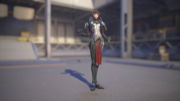 Moira models her Blackwatch skin in Overwatch 2.