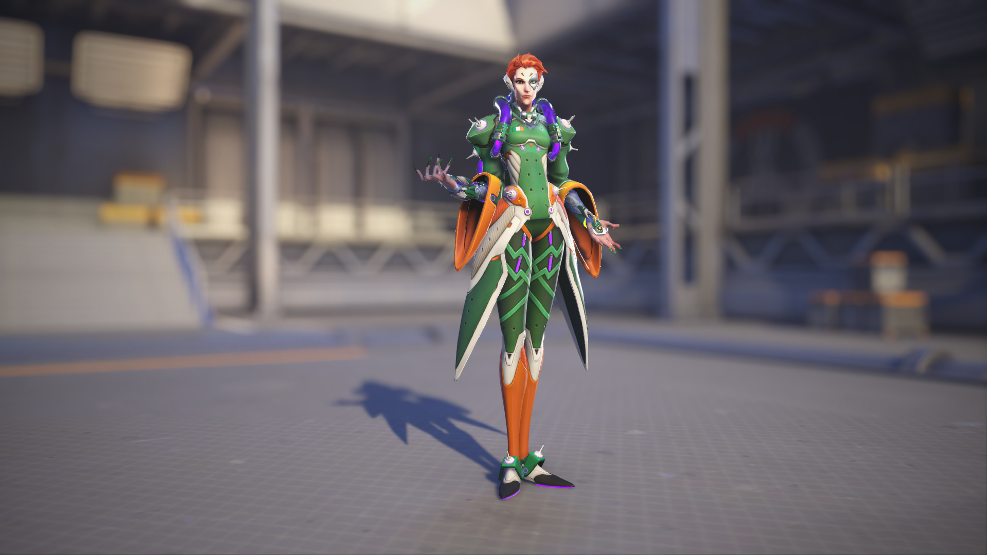Moira models her Éireannach skin in Overwatch 2.