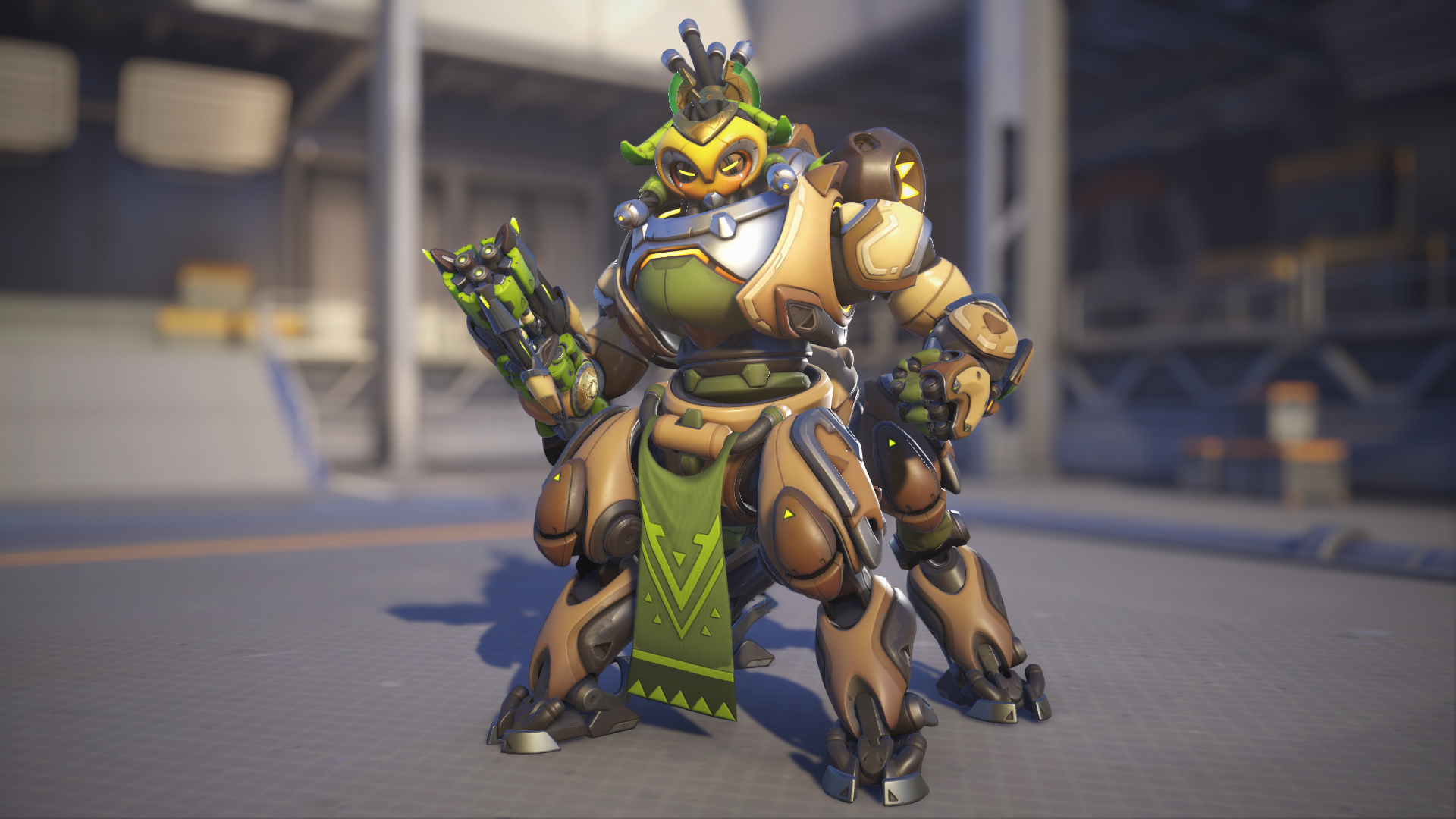 Orisa models her default Overwatch 2 skin.