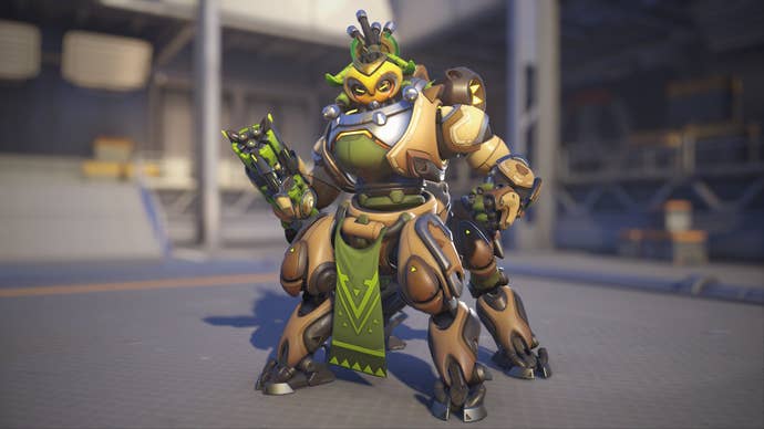 Orisa models her default Overwatch 2 skin.