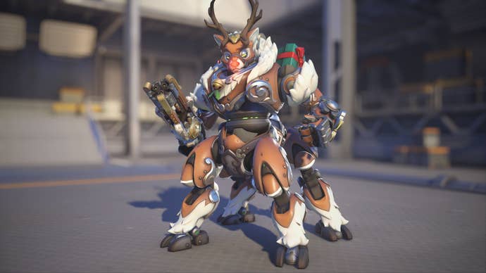 Orisa models her Reindeer skin in Overwatch 2.