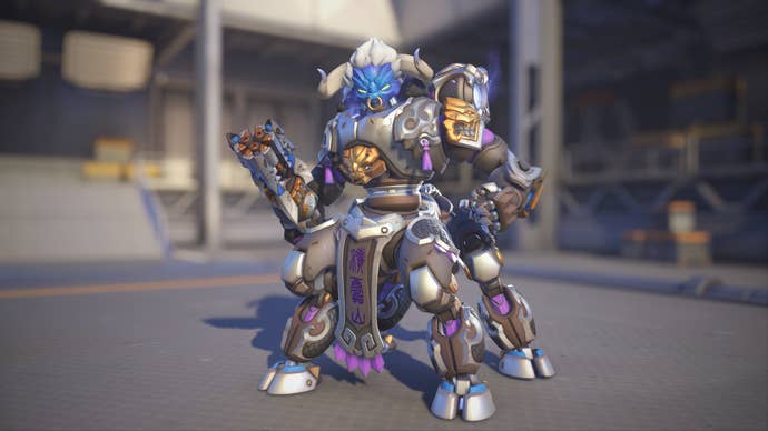 Orisa models her Bull Demon skin in Overwatch 2.