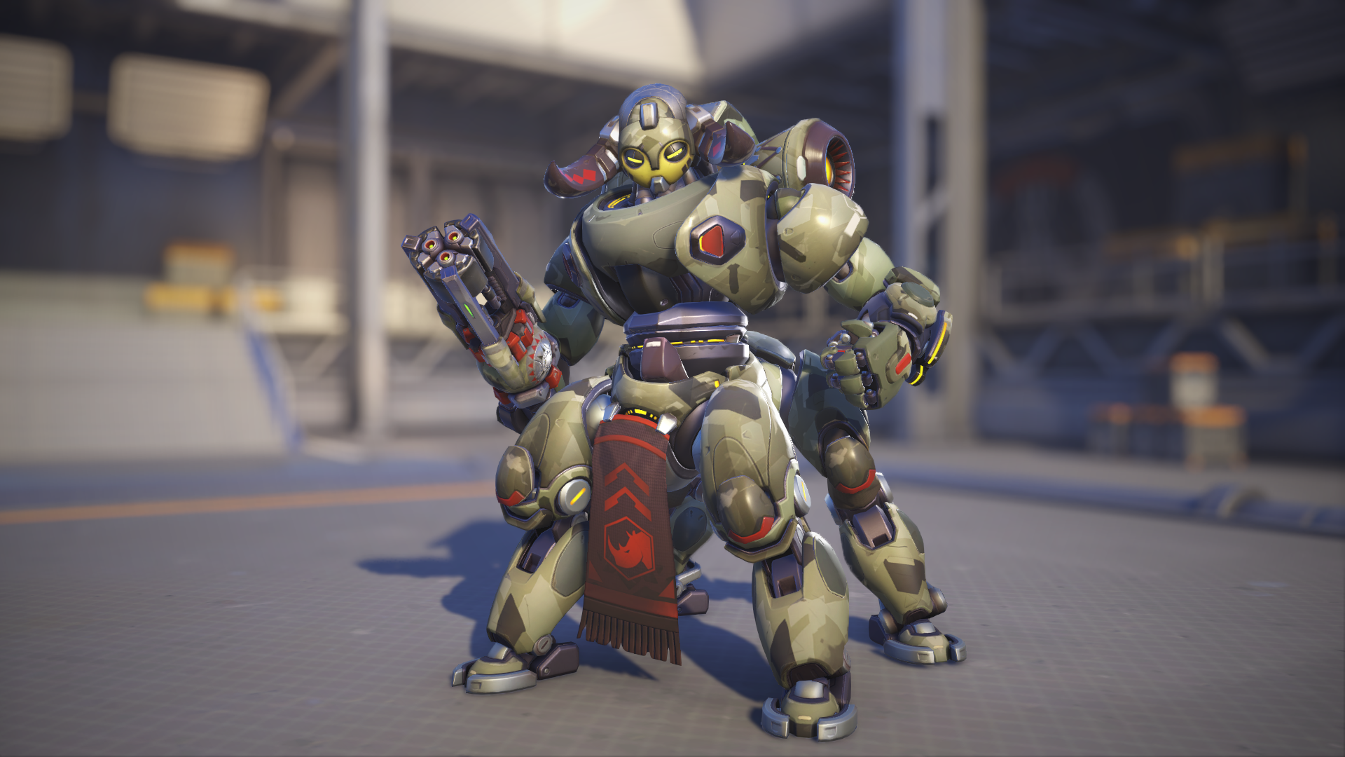Orisa models her Camouflage skin in Overwatch 2.