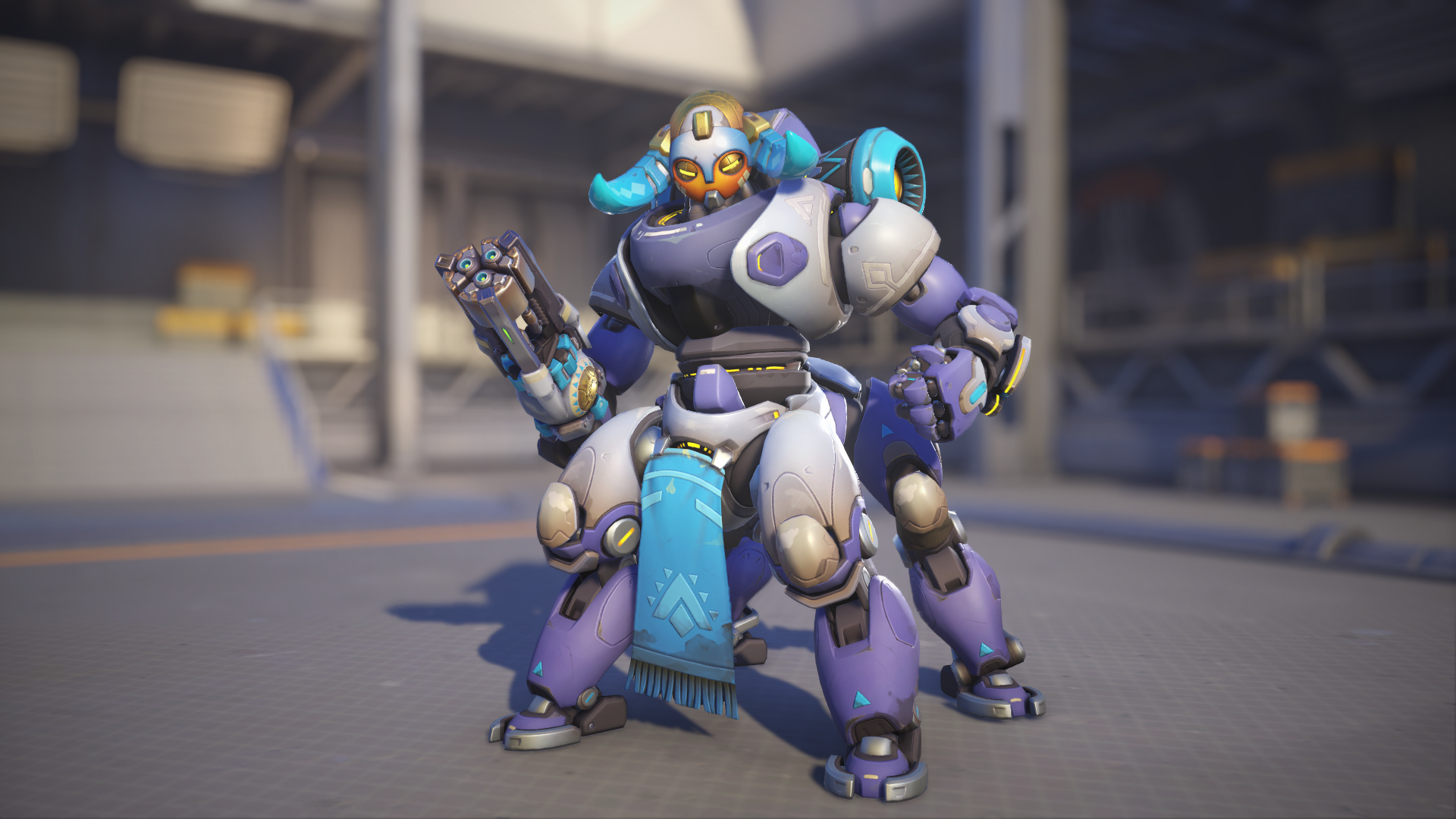 Orisa models her Dawn skin in Overwatch 2.