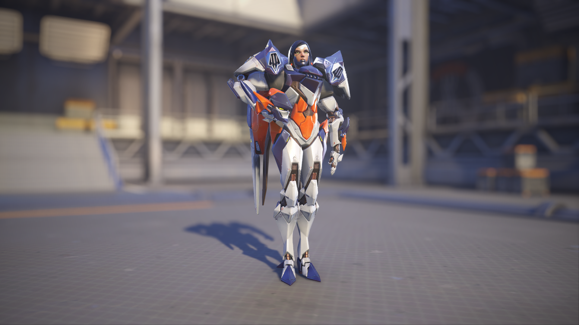 Pharah models her Mechaqueen skin in Overwatch 2.