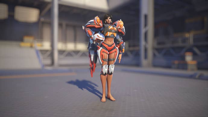 Pharah models her Lifeguard skin in Overwatch 2.