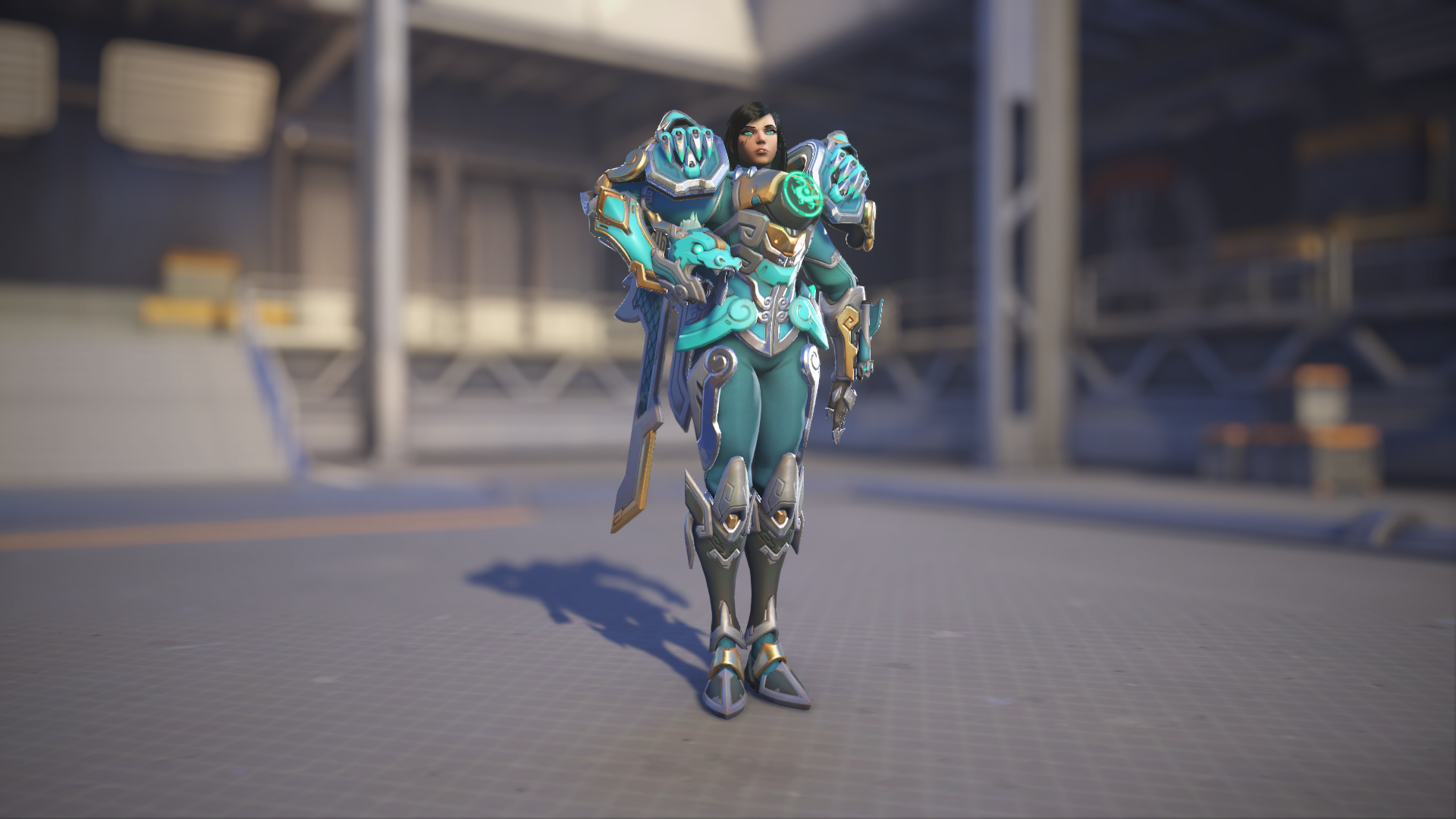 Pharah models her Qinglong skin in Overwatch 2.