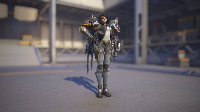 Pharah models her Aviator skin in Overwatch 2.