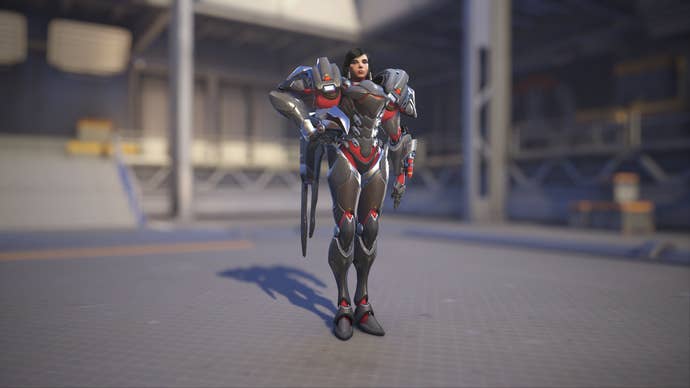 Pharah models her Carbon Fiber skin in Overwatch 2.