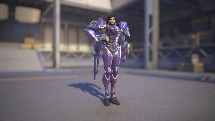 Pharah models her Amethyst skin in Overwatch 2.