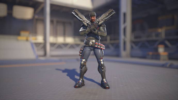 Reaper models his Blackwatch Reyes skin in Overwatch 2.