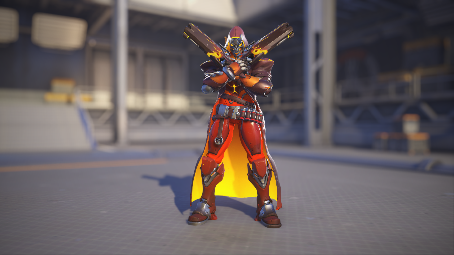 Reaper models his Hellfire skin in Overwatch 2.