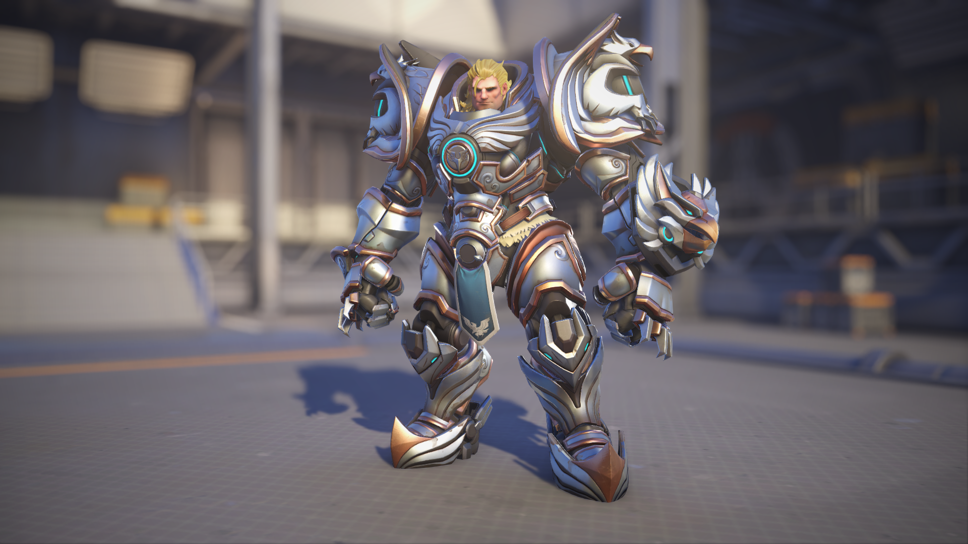 Reinhardt models his Crusader skin in Overwatch 2.