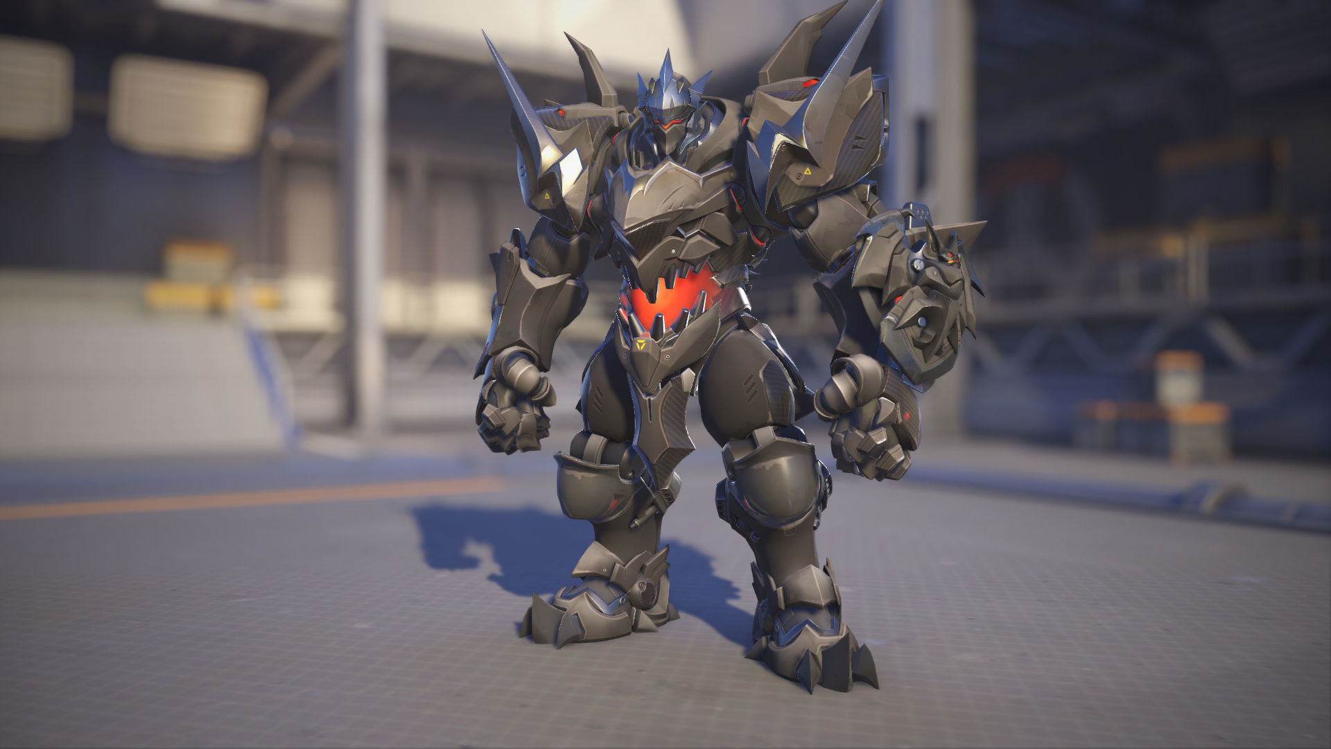 Reinhardt models his Blackhardt skin in Overwatch 2.