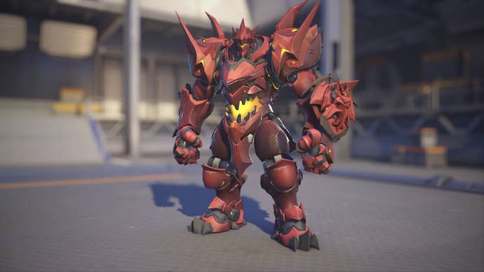Reinhardt models his Bloodhardt skin in Overwatch 2.