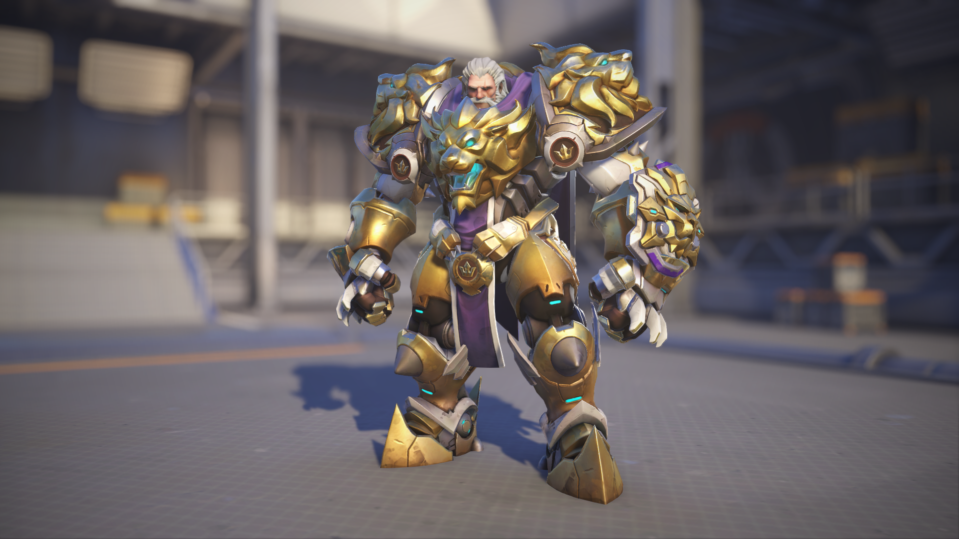Reinhardt models his Lionhardt skin in Overwatch 2.