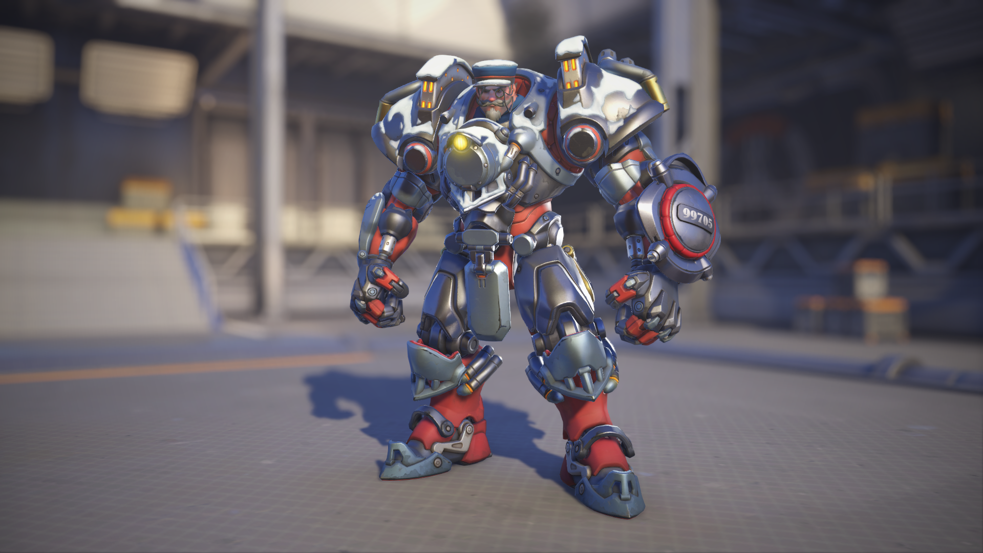 Reinhardt models his Conductor skin in Overwatch 2.