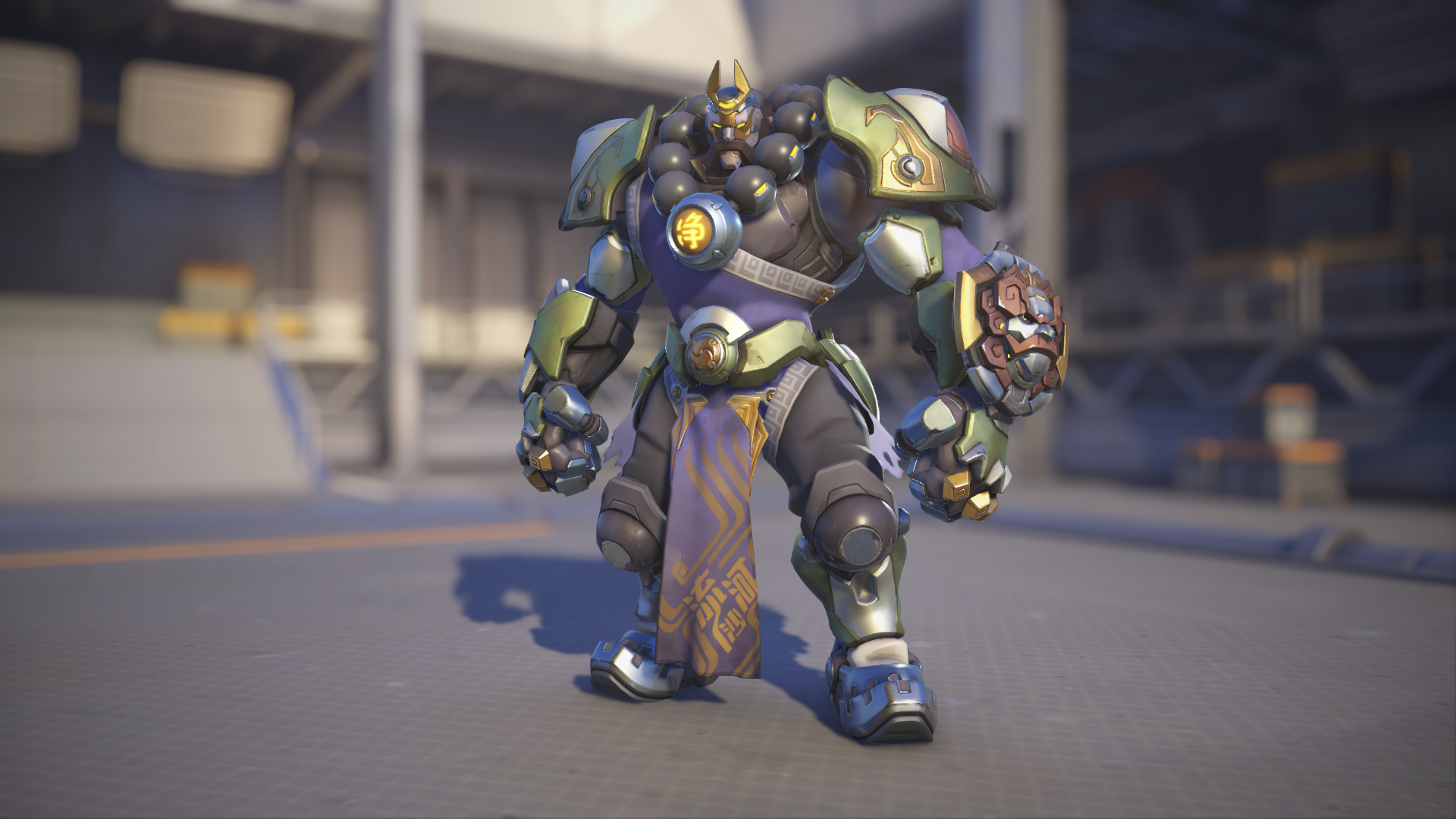Reinhardt models his Wujing skin in Overwatch 2.