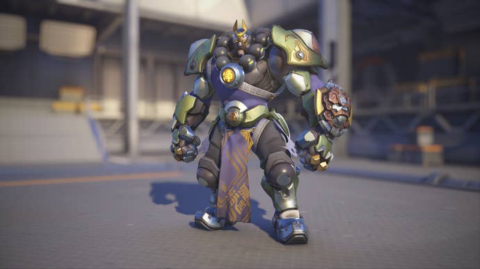 Reinhardt models his Wujing skin in Overwatch 2.