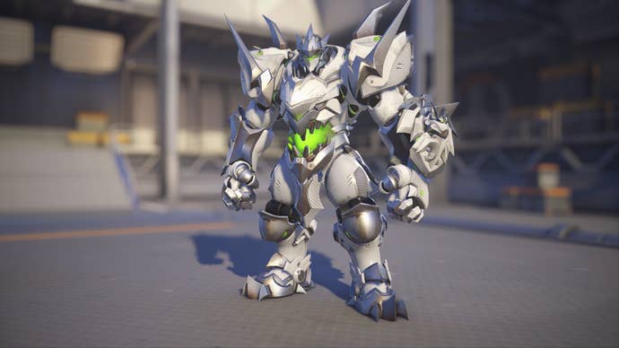 Reinhardt models his Steelhardt skin in Overwatch 2.