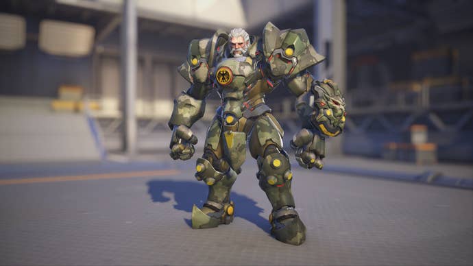 Reinhardt models his Bundeswehr skin in Overwatch 2.