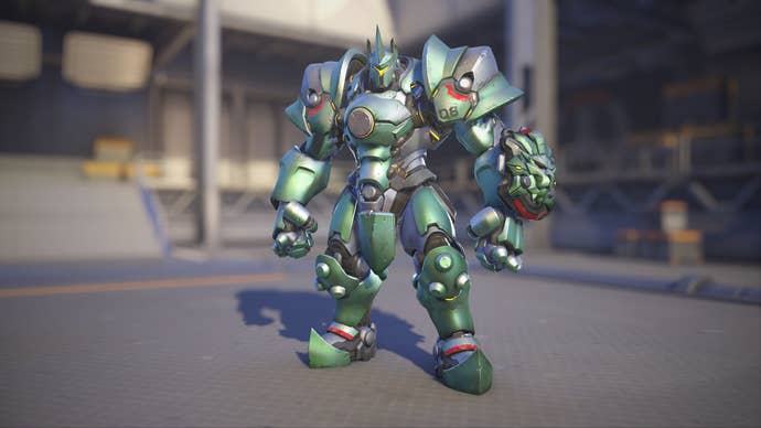 Reinhardt models his Viridian skin in Overwatch 2.