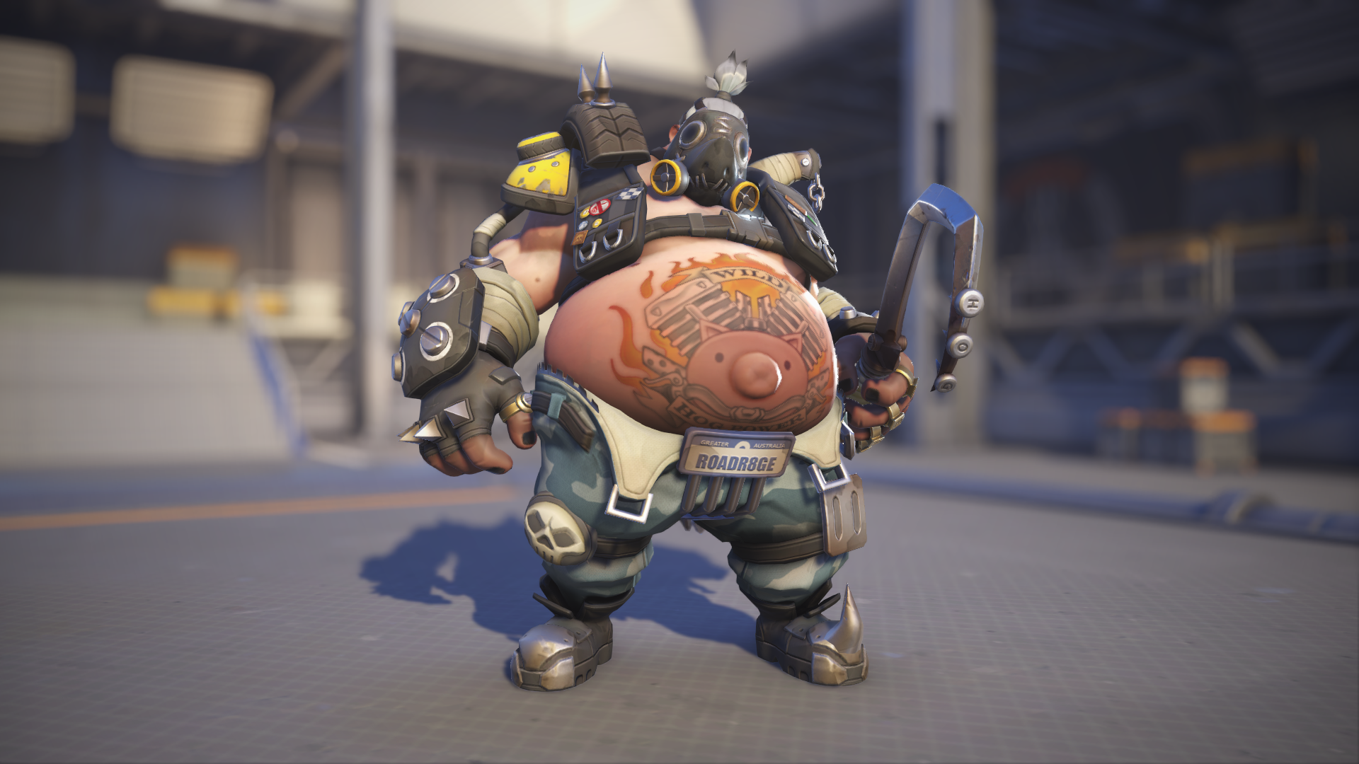 Roadhog models his Overwatch 1 skin in Overwatch 2.