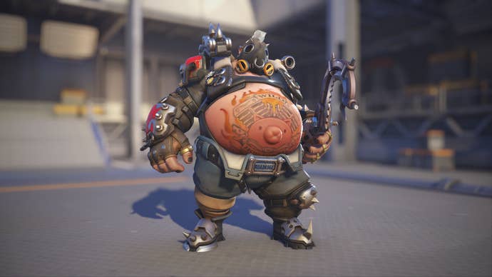 Roadhog models his default Overwatch 2 skin.