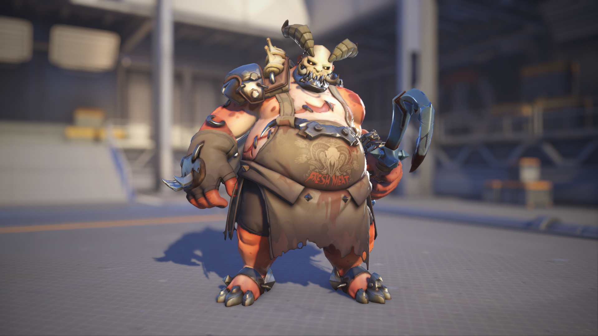 Roadhog models his Butcher skin in Overwatch 2.