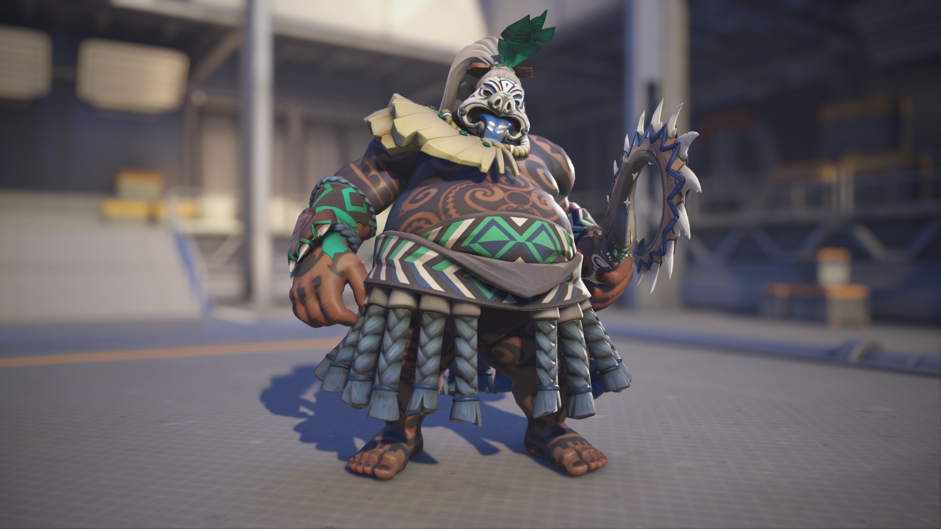 Roadhog models his Islander skin in Overwatch 2.