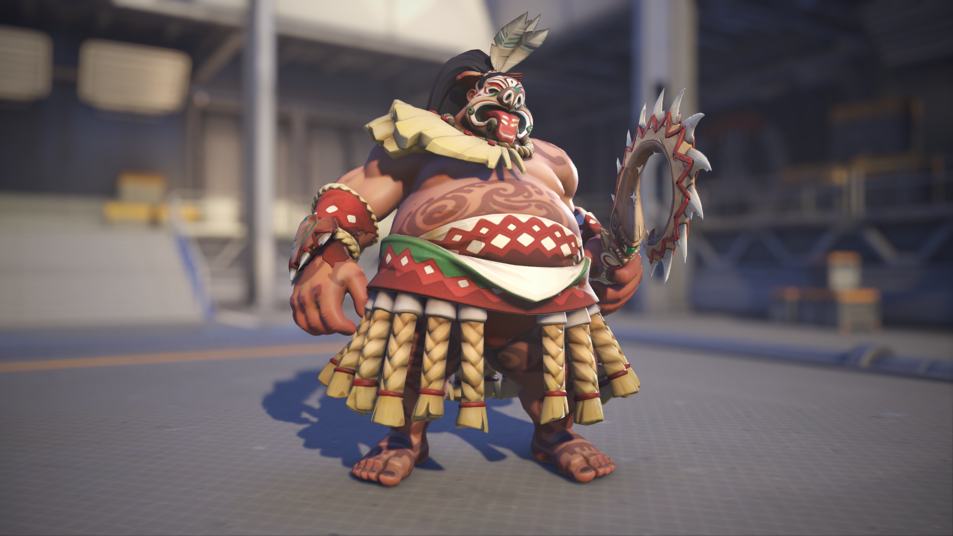 Roadhog models his Toa skin in Overwatch 2.