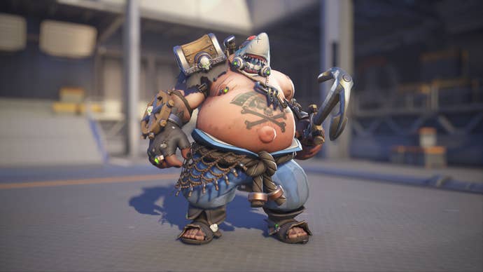 Roadhog models his Mako skin in Overwatch 2.
