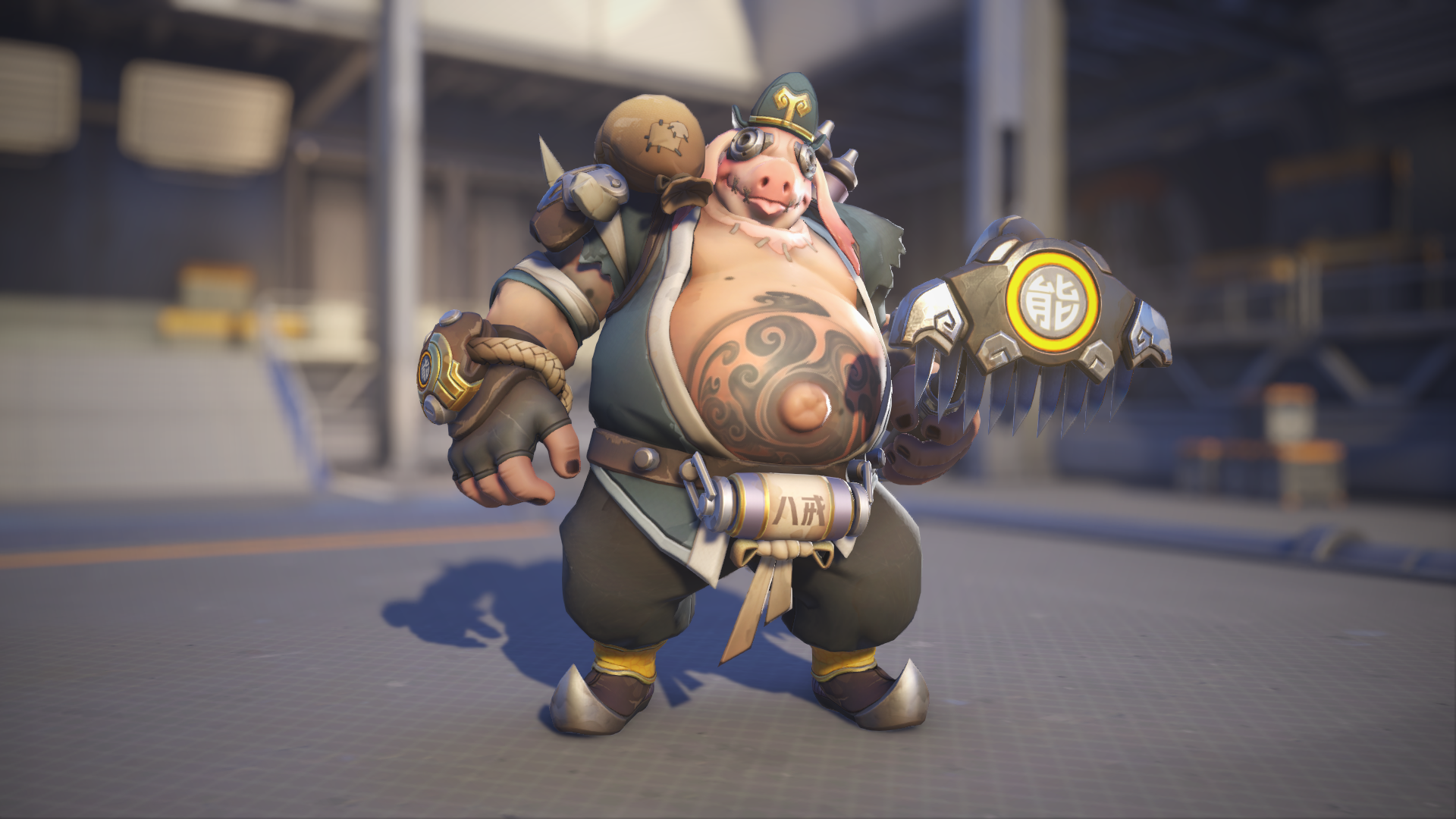 Roadhog models his Bajie skin in Overwatch 2.