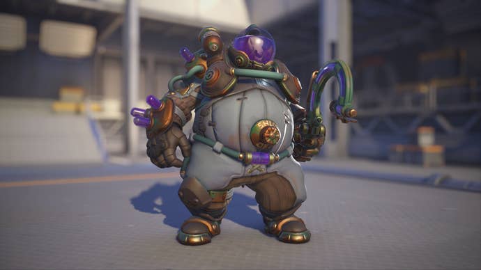 Roadhog models his Noxious skin in Overwatch 2.