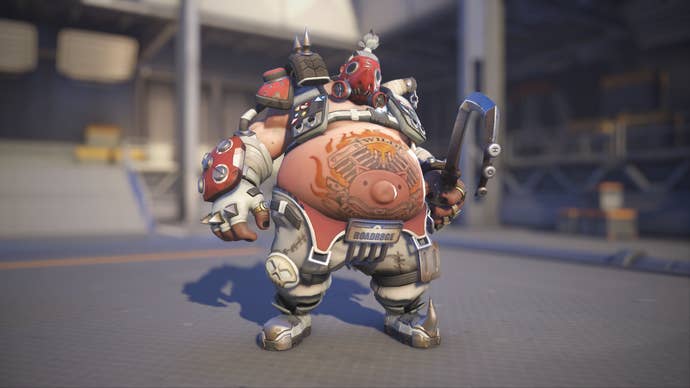Roadhog models his Stitched skin in Overwatch 2.
