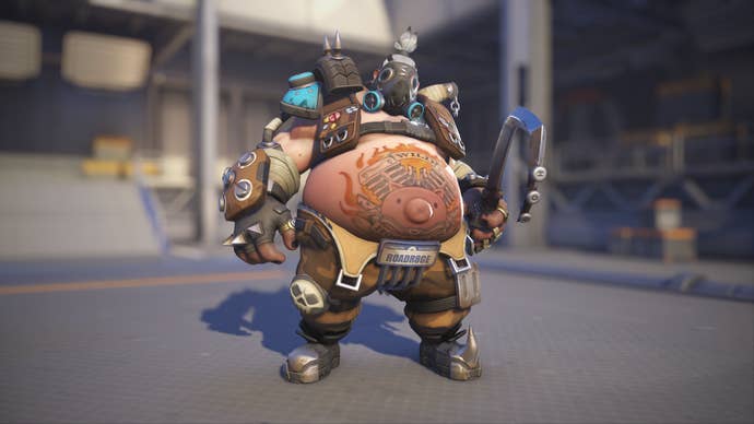 Roadhog models his Mud skin in Overwatch 2.