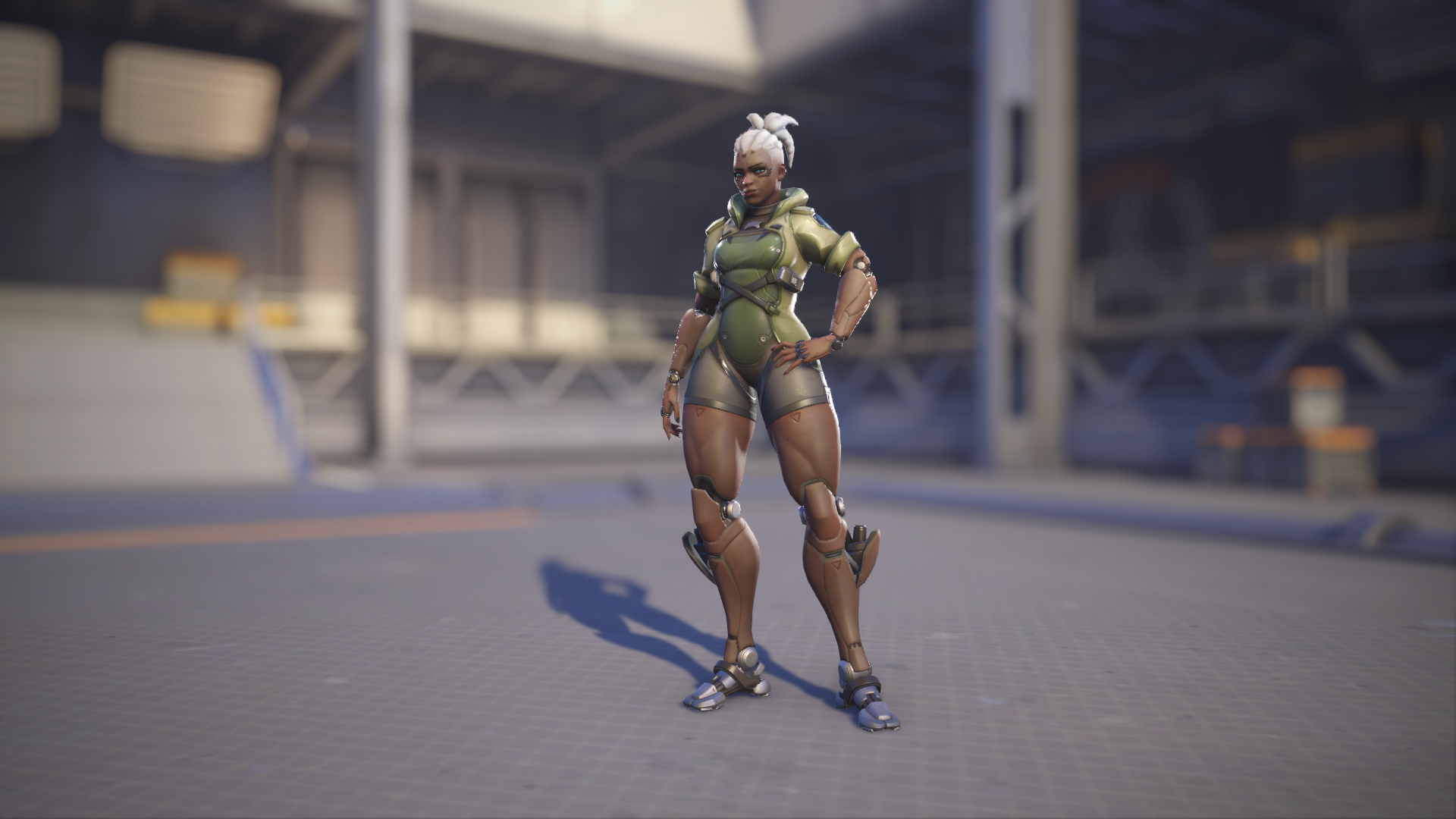 Sojourn models her Woodland skin in Overwatch 2.
