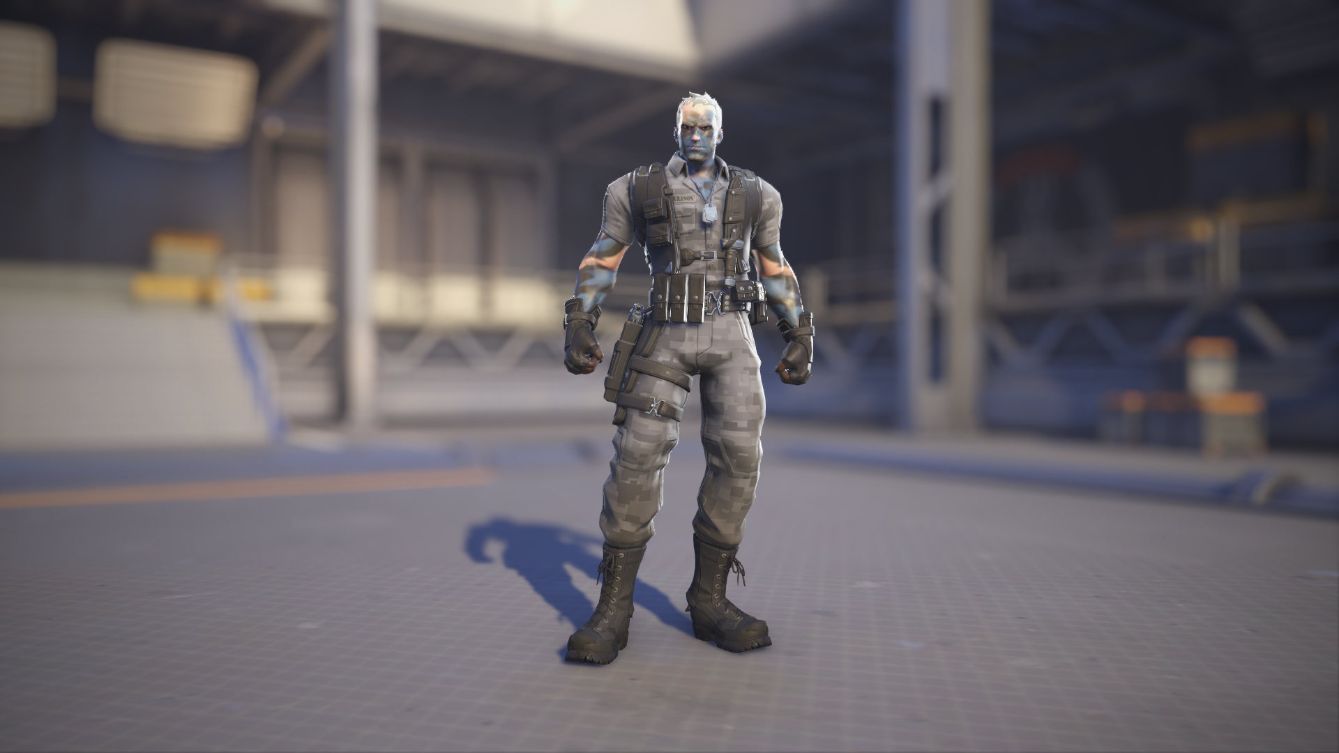 Soldier: 76 models his Night Ops: 76 skin in Overwatch 2.