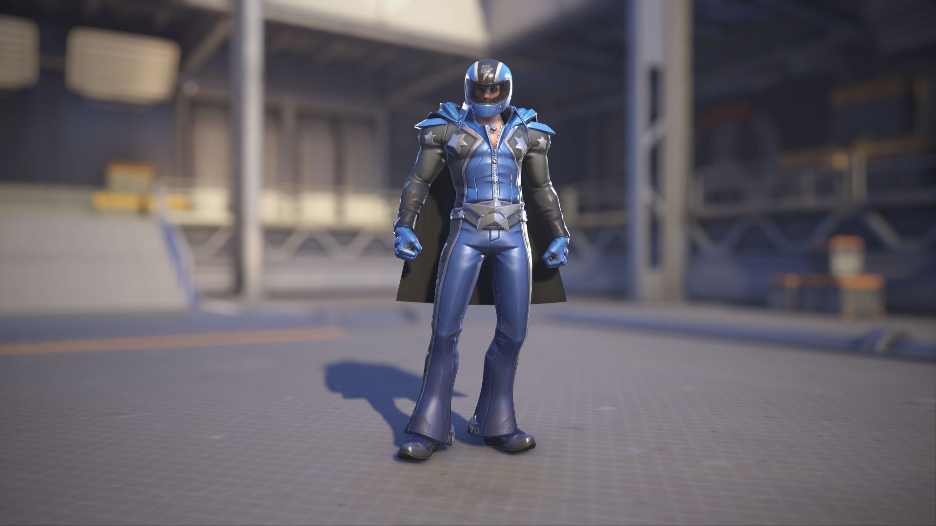 Soldier: 76 models his Stunt Rider: 76 skin in Overwatch 2.