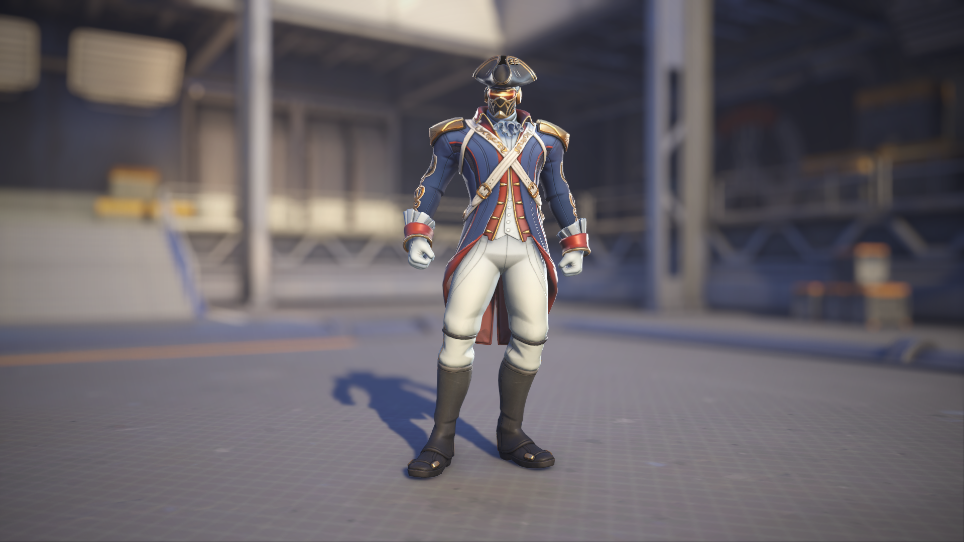 Soldier: 76 models his Soldier: 1776 skin in Overwatch 2.