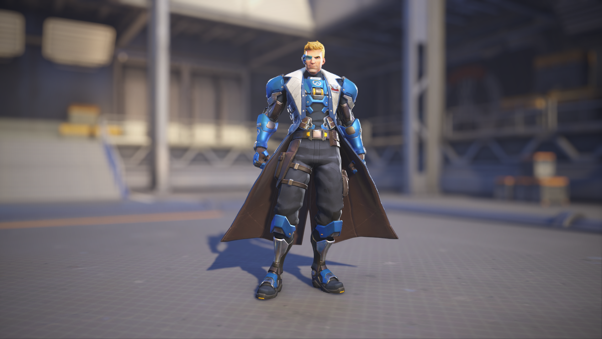 Soldier: 76 models his Strike Commander Morrison skin in Overwatch 2.