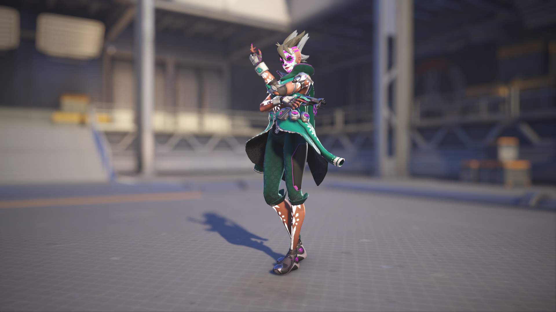 Sombra models her Azúcar skin in Overwatch 2.