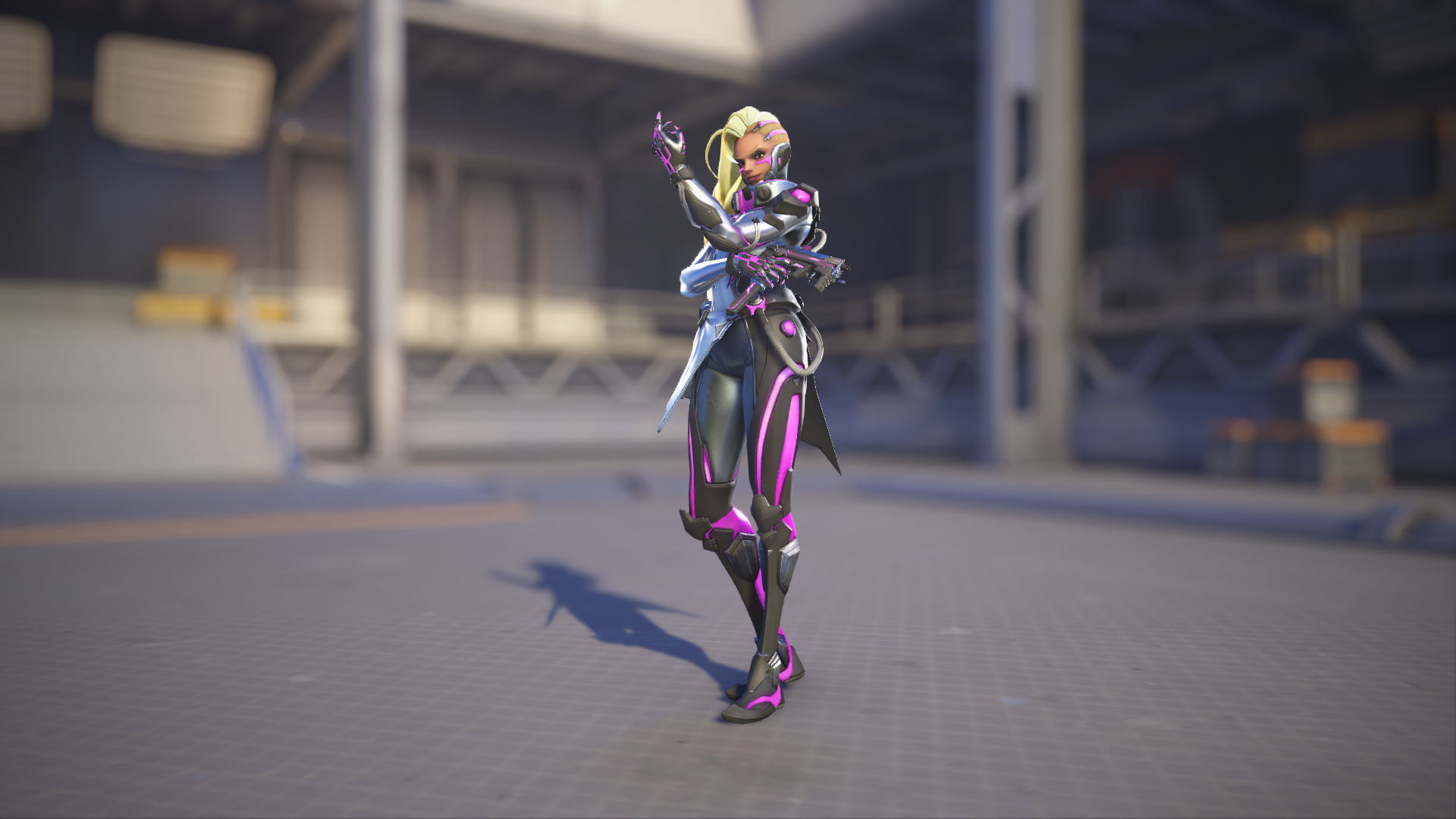 Sombra models her Augmented skin in Overwatch 2.