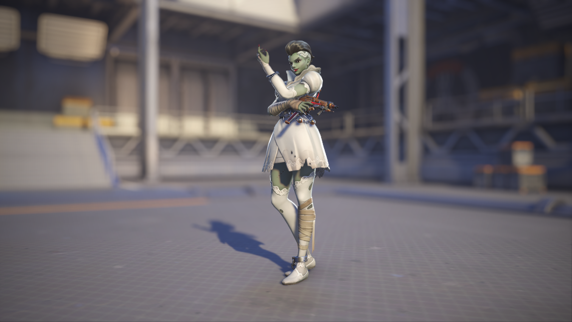 Sombra models her Bride skin in Overwatch 2.