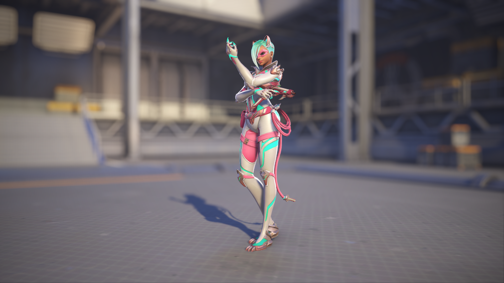 Sombra models her Neon Cat skin in Overwatch 2.