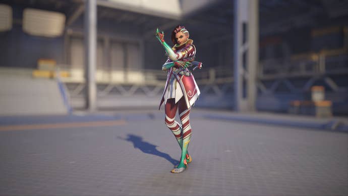 Sombra models her Peppermint skin in Overwatch 2.