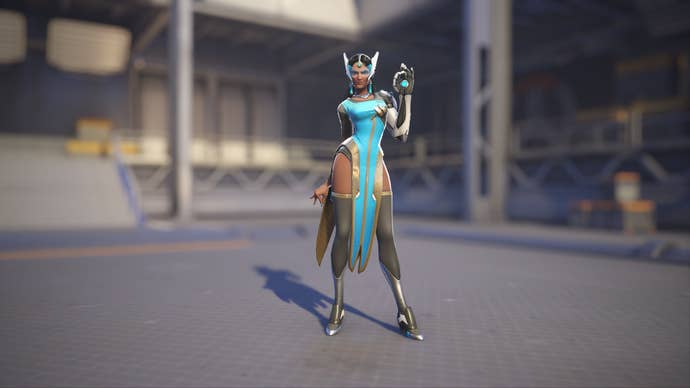 Symmetra models her Overwatch 1 skin in Overwatch 2.