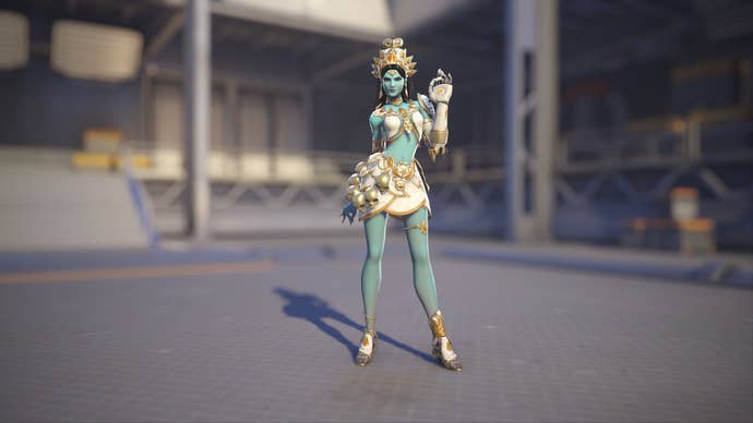 Symmetra models her Goddess skin in Overwatch 2.